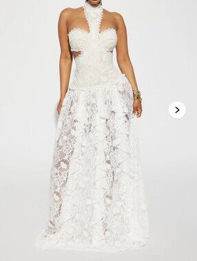 Wedding Dress. White Lace Halter Cutout Maxi Dress